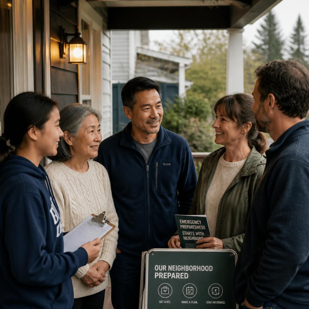 Neighbors talking on a Pacific Northwest residential street